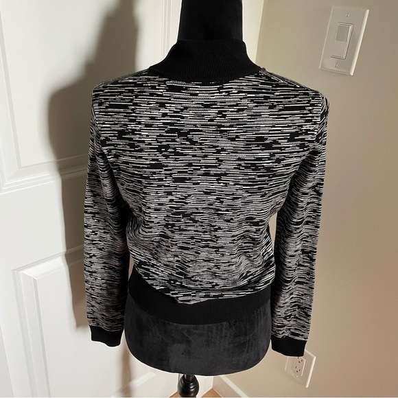 Theory Black White Grelina Prosecco Knit Zip Front Bomber Jacket EUC Size Small - Picture 3 of 10